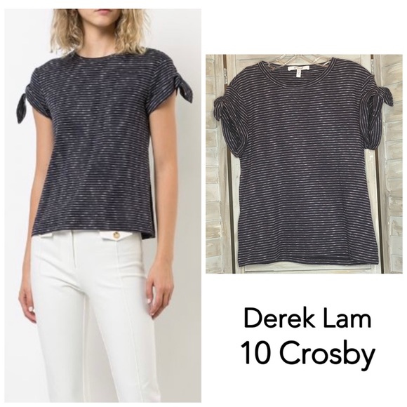 Derek Lam 10 Crosby navy blue + white stripe knotted tie short sleeve t-shirt M - Picture 1 of 9
